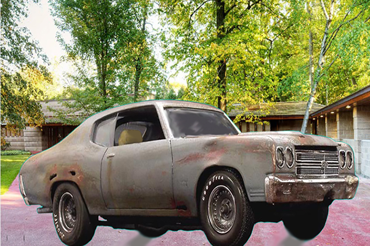 Old Car in Driveway